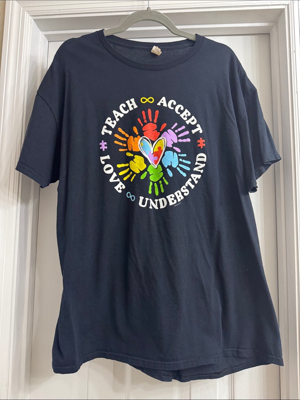 Teach Accept Love Understand Rainbow Heart Graphic Tee - Black